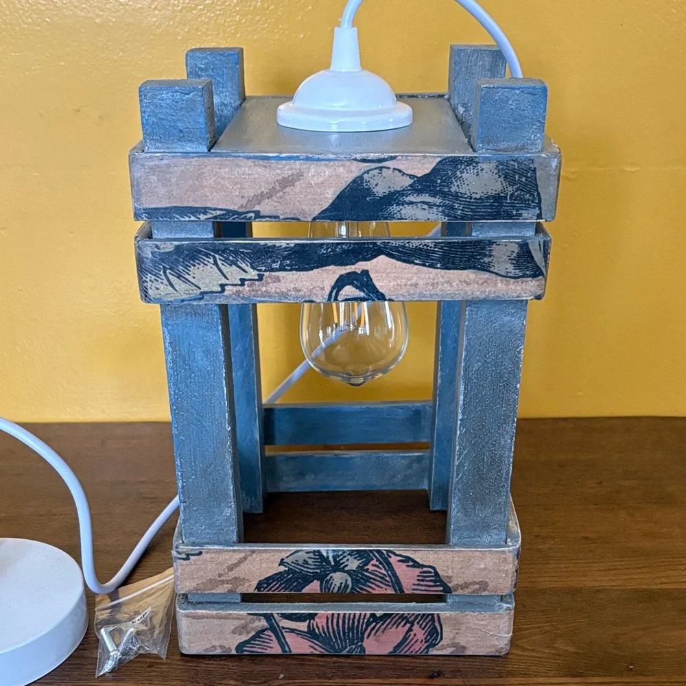 Rustic Blue Wooden Lantern Pendant Light by